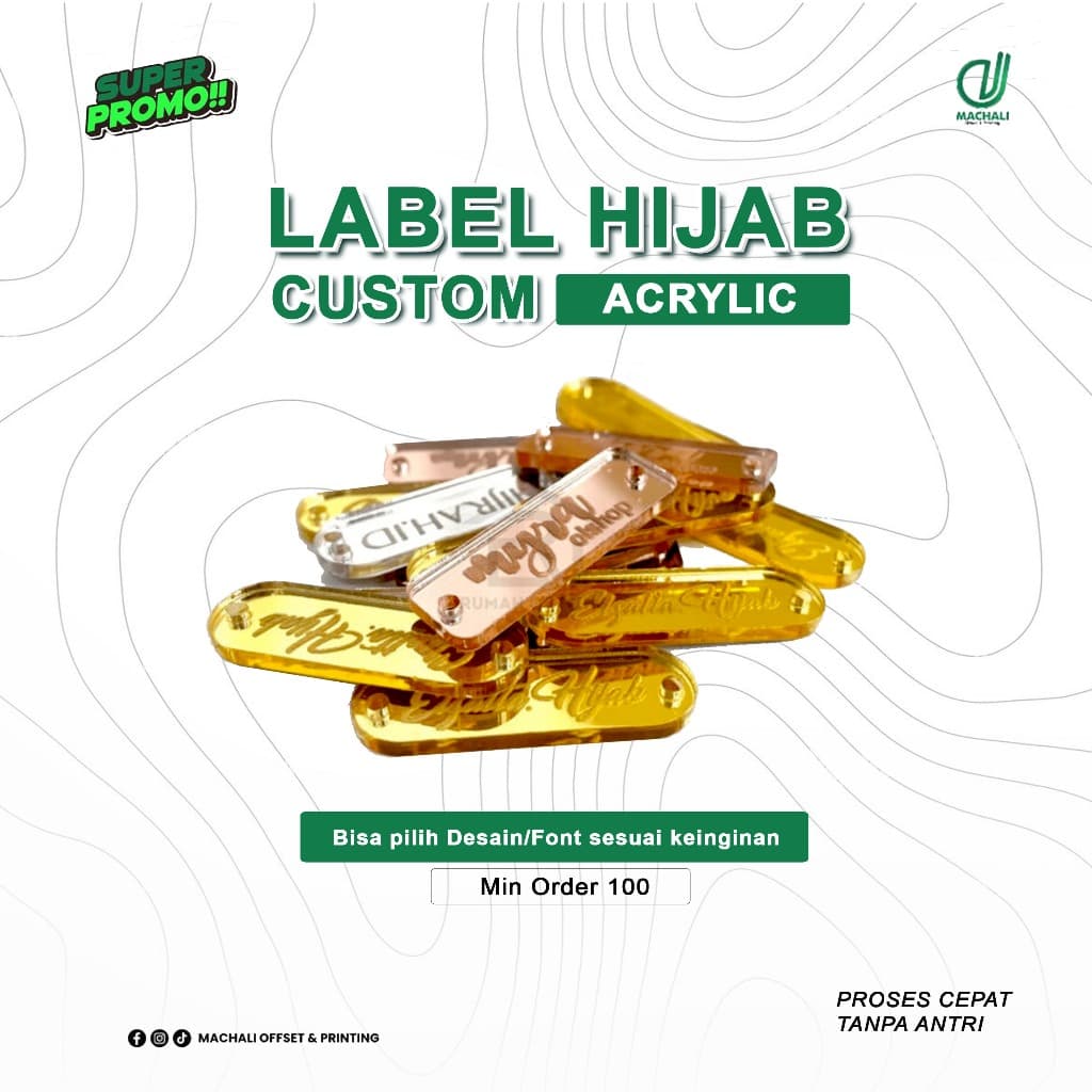 Label Akrilik EMAS/SILVER | Label Hijab Branding | Custom Cutting Label